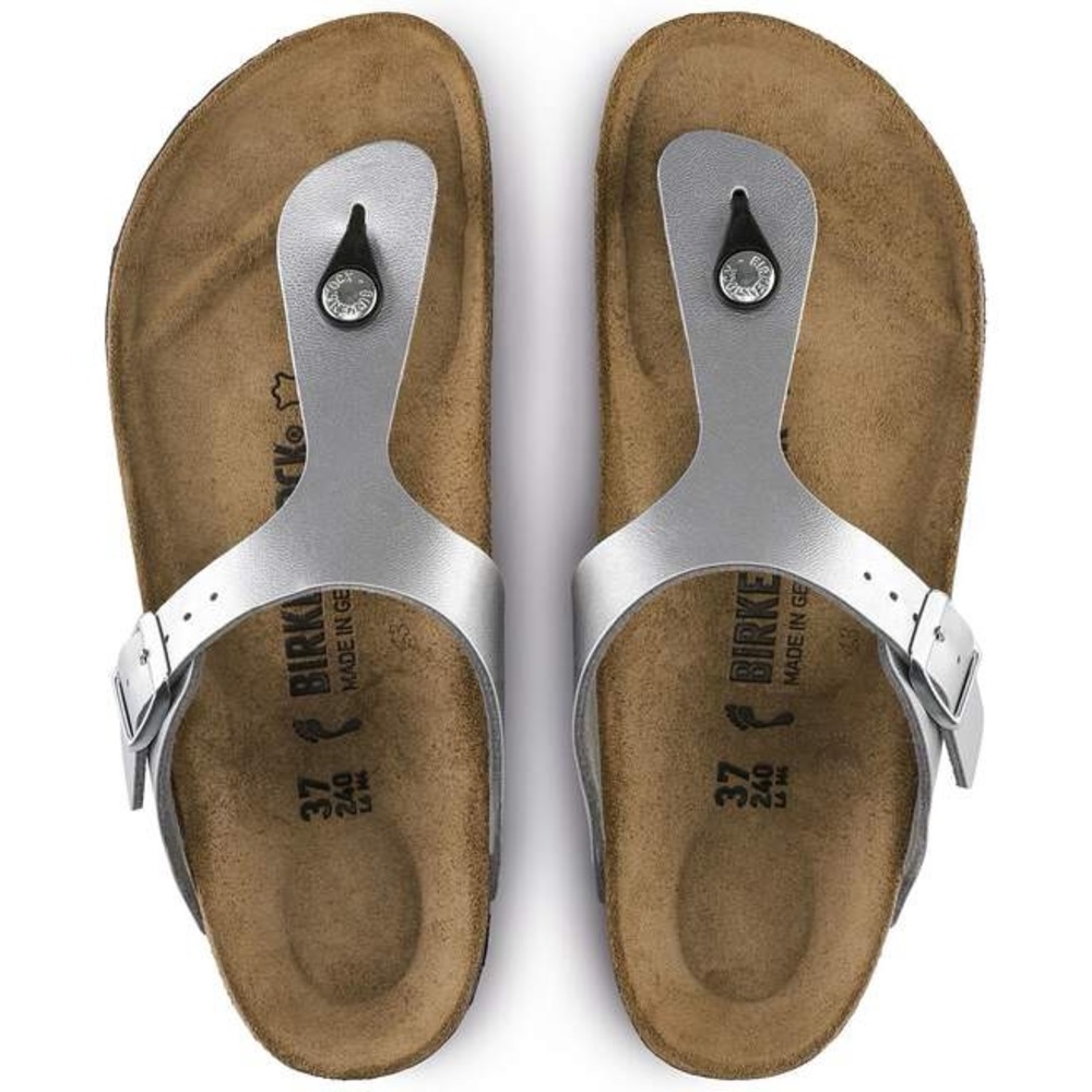 Birkenstock Gizeh Birko-Flor Silver Leather Sandals size 9
